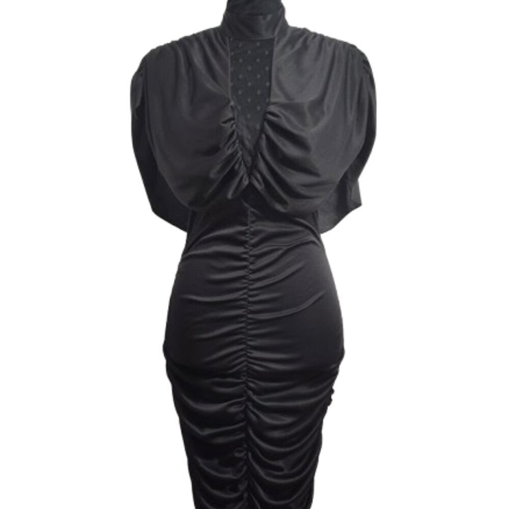 Vintage Unbranded Black Evening Body Con Lace Top Ruched Dress Women's Size 6